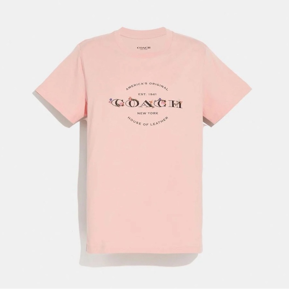 COACH pink with embroidered flowers t-shirt Size M.